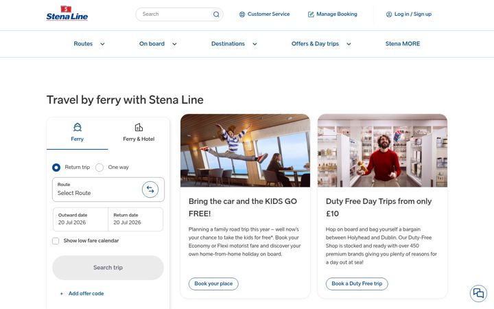 Screenshot of stenaline.co.uk