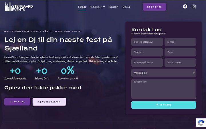 Screenshot von stengaardevents.dk