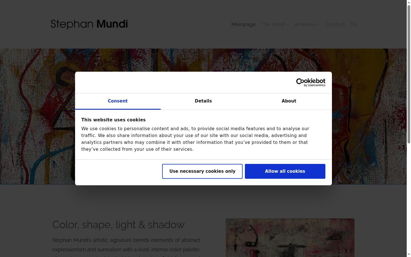 Screenshot of the consent banner shown before any interaction