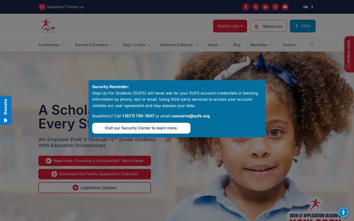 Screenshot of stepupforstudents.org