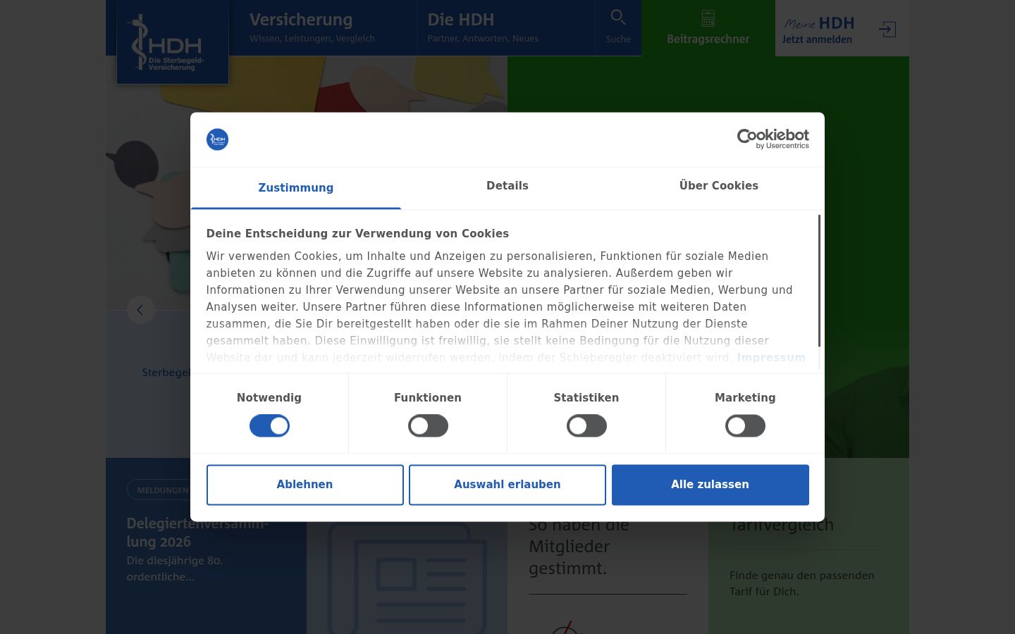 Screenshot del banner di consenso mostrato prima di qualsiasi interazione