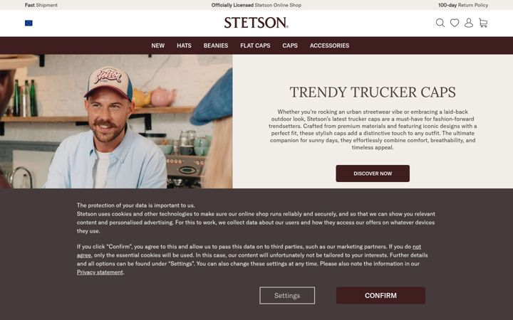 Screenshot of stetson.eu