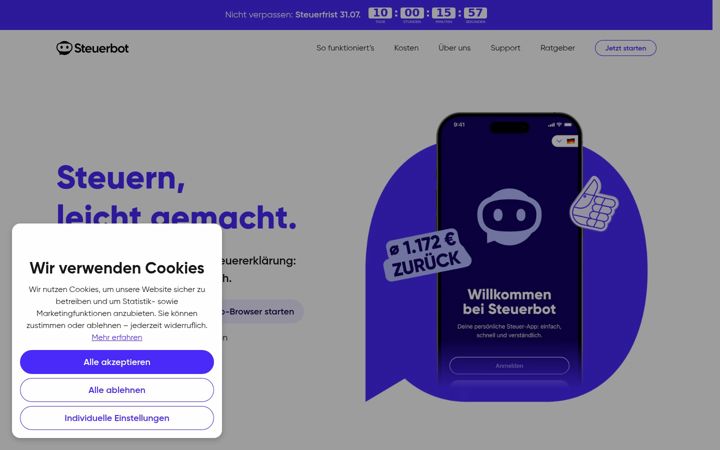 Screenshot of steuerbot.com