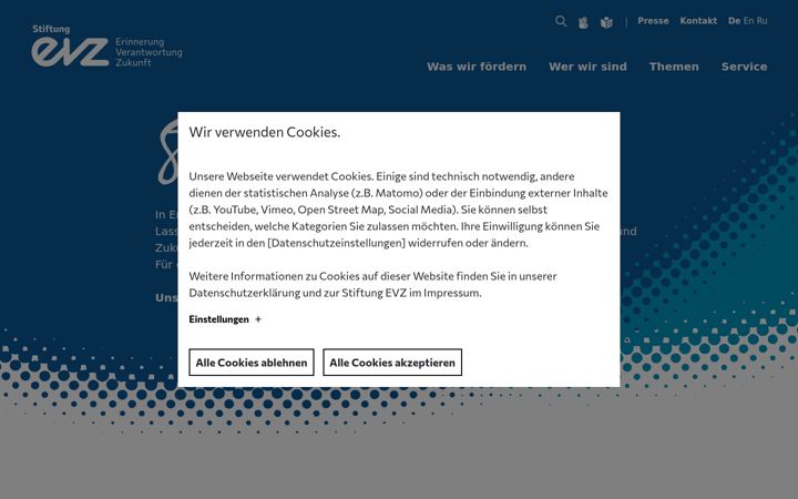 Screenshot of stiftung-evz.de
