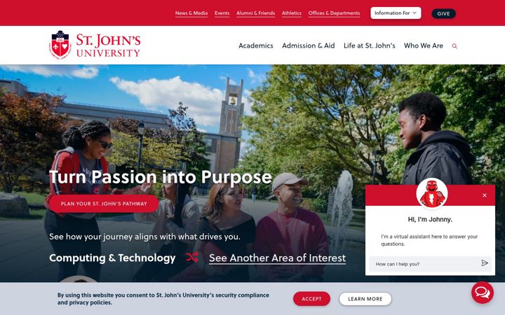Screenshot van stjohns.edu