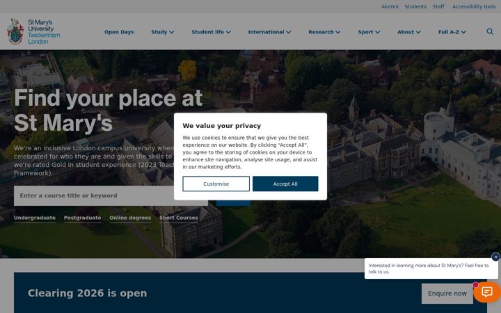 Screenshot of stmarys.ac.uk