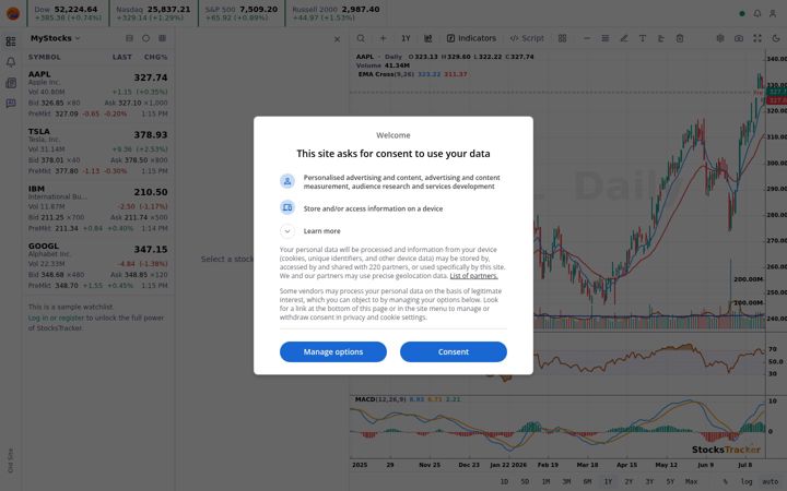 Captura de ecrã de stockstracker.com