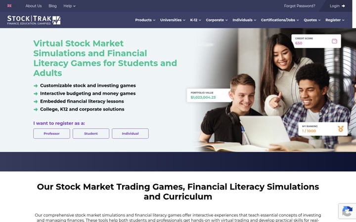 Screenshot of stocktrak.com