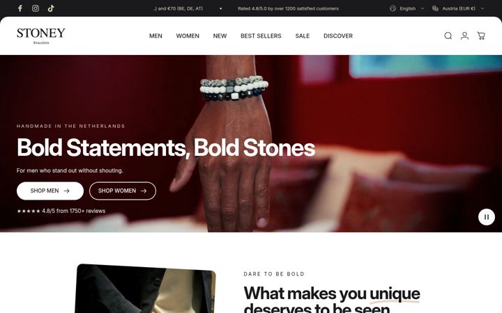 Screenshot di stoneybracelets.com
