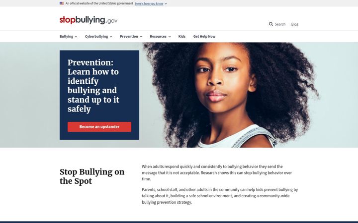 Skærmbillede af stopbullying.gov