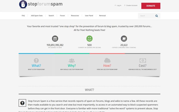 Screenshot of stopforumspam.com