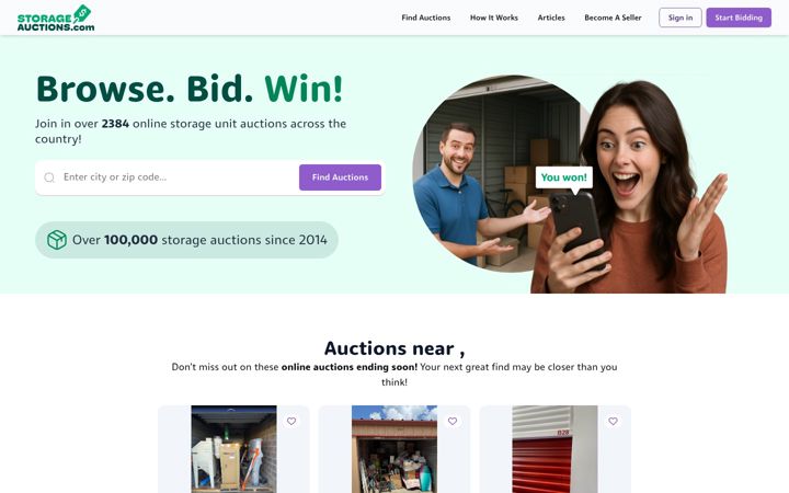 Captură de ecran a storageauctions.com