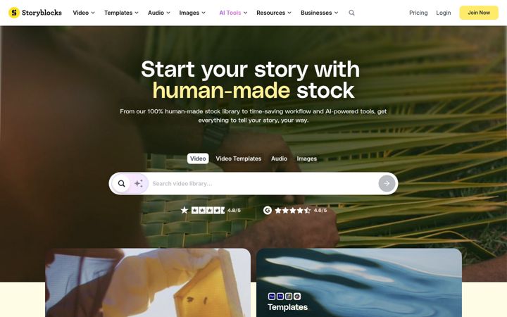 Screenshot stránky storyblocks.com