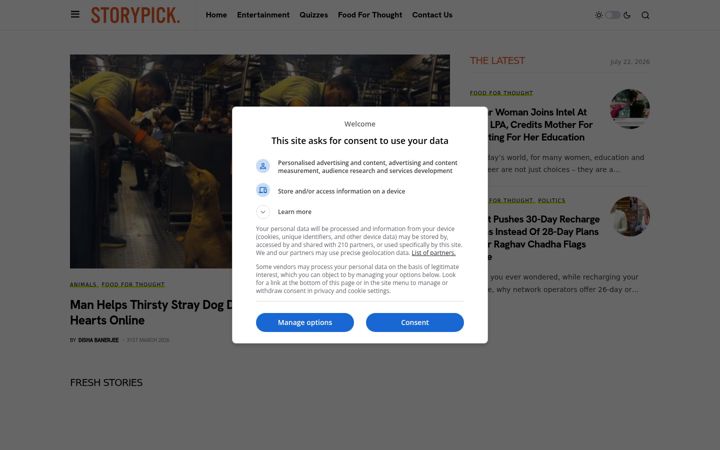 Captură de ecran a storypick.com