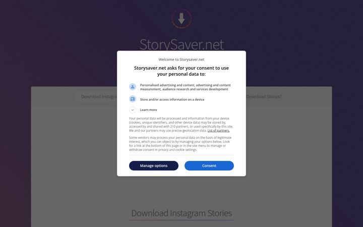 Screenshot ta' storysaver.net