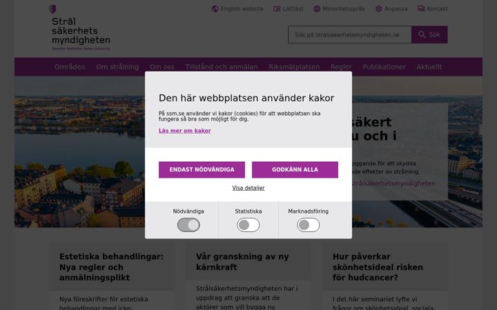 Ekrano kopija stralsakerhetsmyndigheten.se