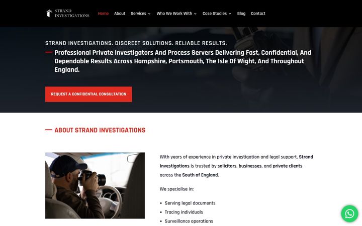 Skärmbild av strand-investigations.co.uk