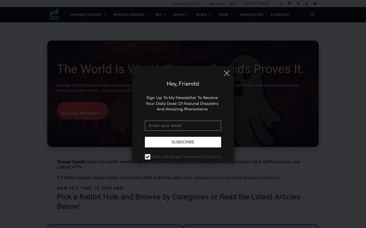 Screenshot of strangesounds.org