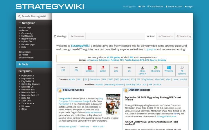 Screenshot of strategywiki.org