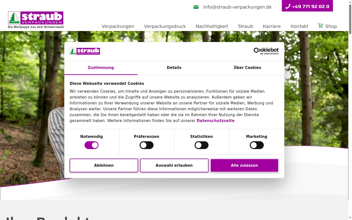 Screenshot des Einwilligungsbanners vor jeglicher Interaktion