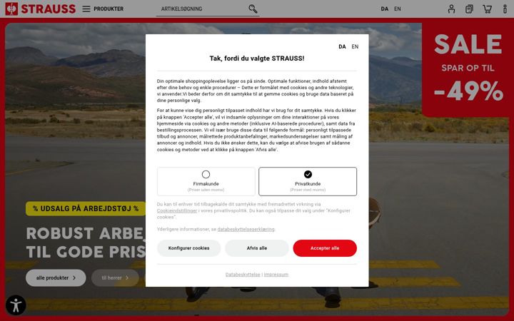 Snimka zaslona za strauss.com