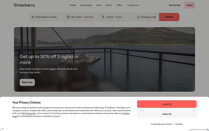Screenshot of strawberryhotels.com
