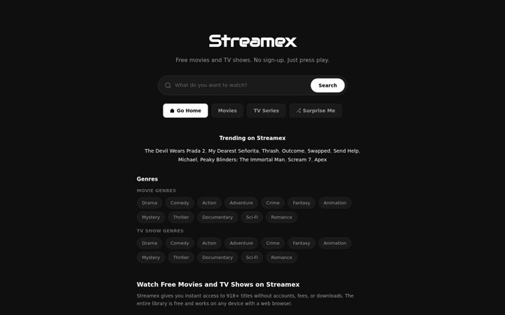 Screenshot of streamex.ws