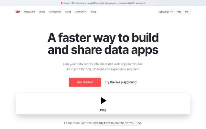 Screenshot stránky streamlit.io