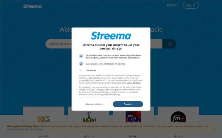 Captura de ecrã de streema.com