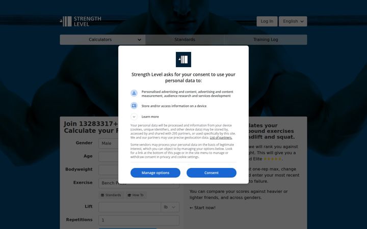 Screenshot of strengthlevel.com