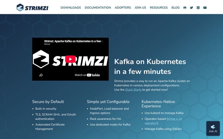Screenshot stránky strimzi.io