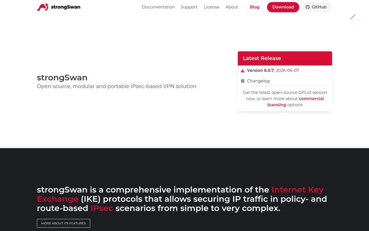 Screenshot of strongswan.org