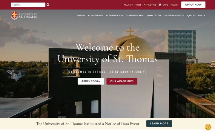 Screenshot of stthom.edu