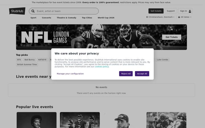 Capture d'écran de stubhub.co.uk