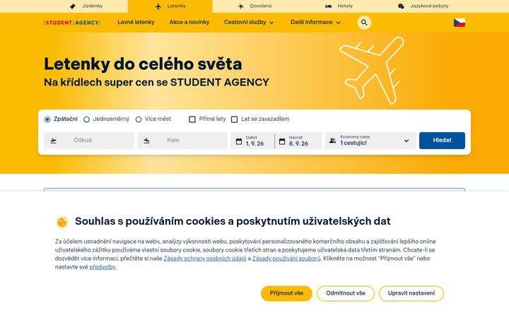 Skjámynd af studentagency.cz