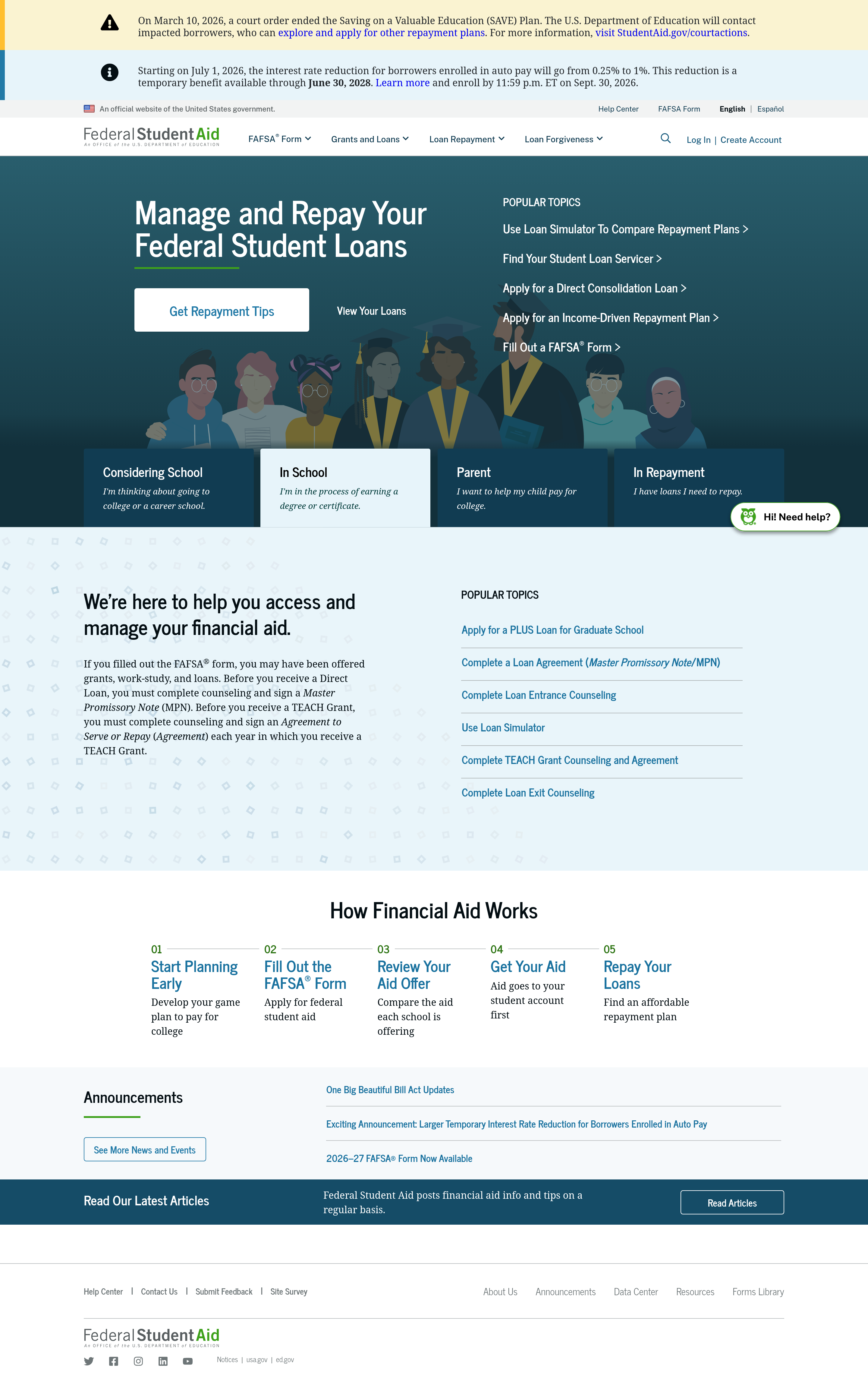 Screenshot of studentaid.gov