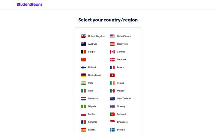 Screenshot ta' studentbeans.com