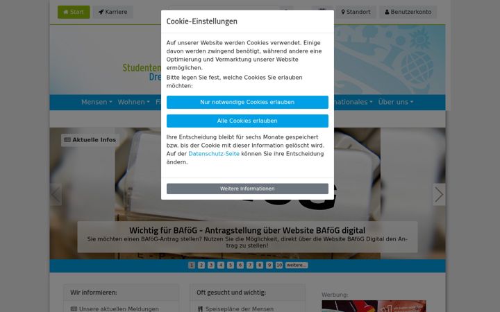 Screenshot of studentenwerk-dresden.de