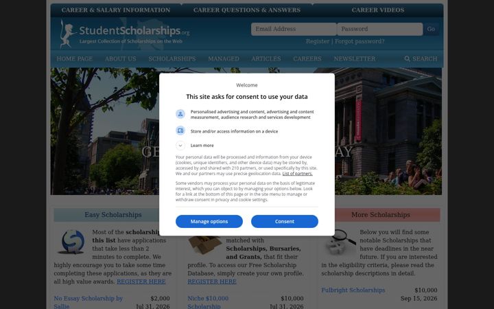 Screenshot of studentscholarships.org