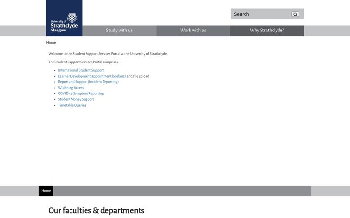 Screenshot ta' studentsupport.strath.ac.uk