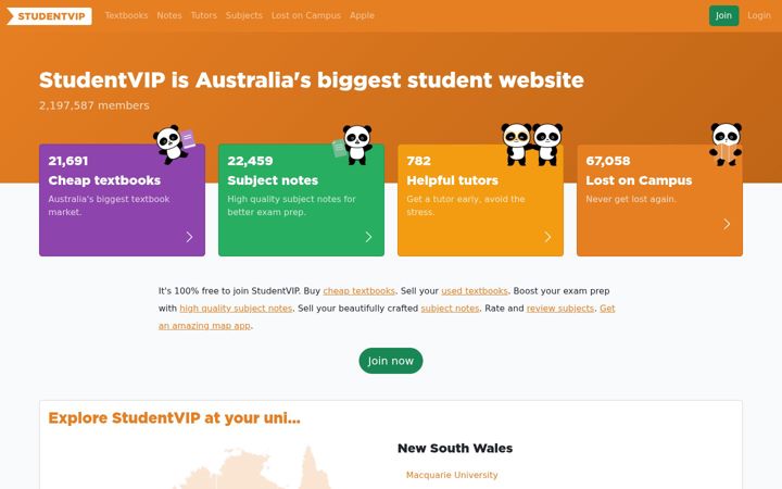 Screenshot stránky studentvip.com.au