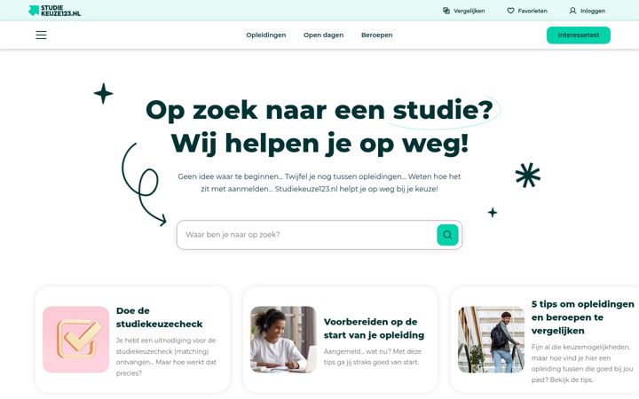 Screenshot of studiekeuze123.nl