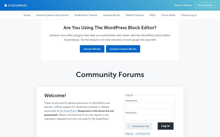 Screenshot of studiopress.community