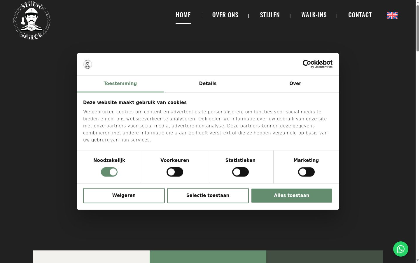 Screenshot van de toestemmingsbanner zoals getoond vóór enige interactie