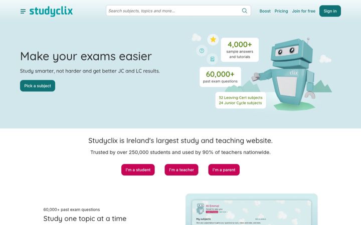 Screenshot of studyclix.ie