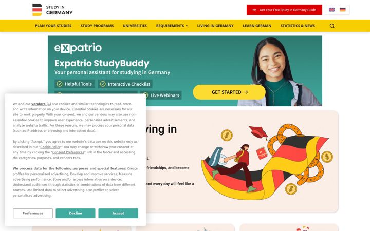 Screenshot of studying-in-germany.org
