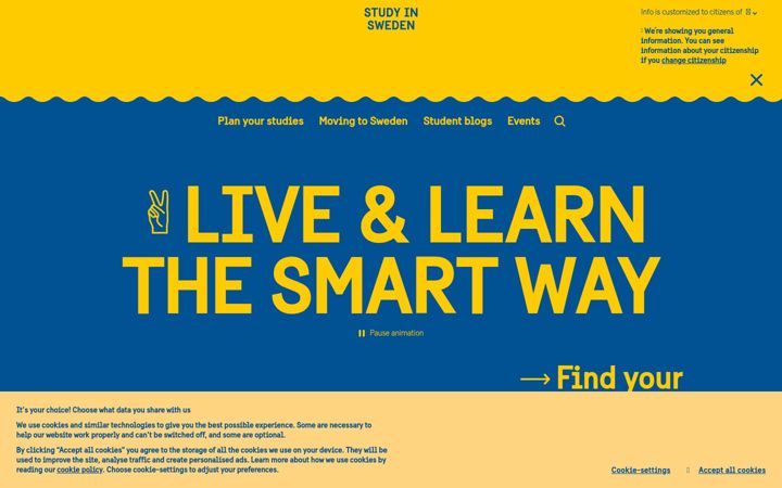 Screenshot of studyinsweden.se