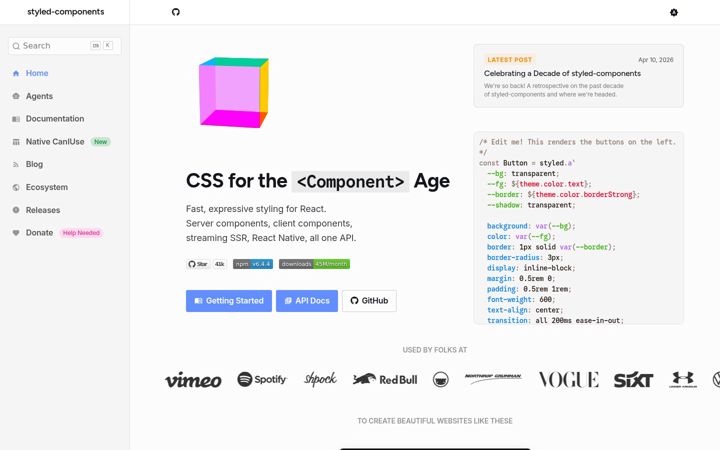 Screenshot di styled-components.com