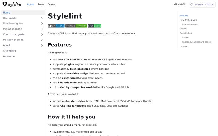 Screenshot of stylelint.io