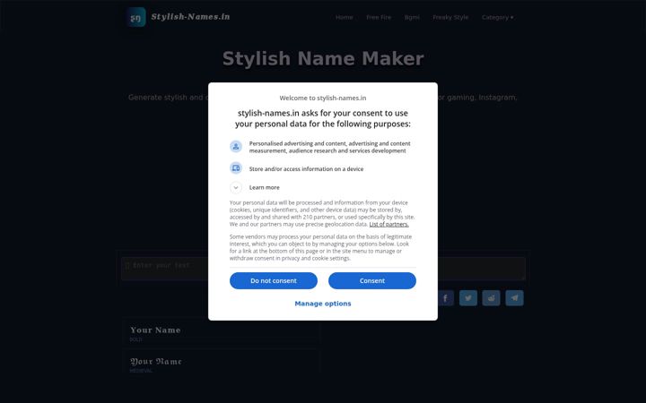 Screenshot ta' stylish-names.in